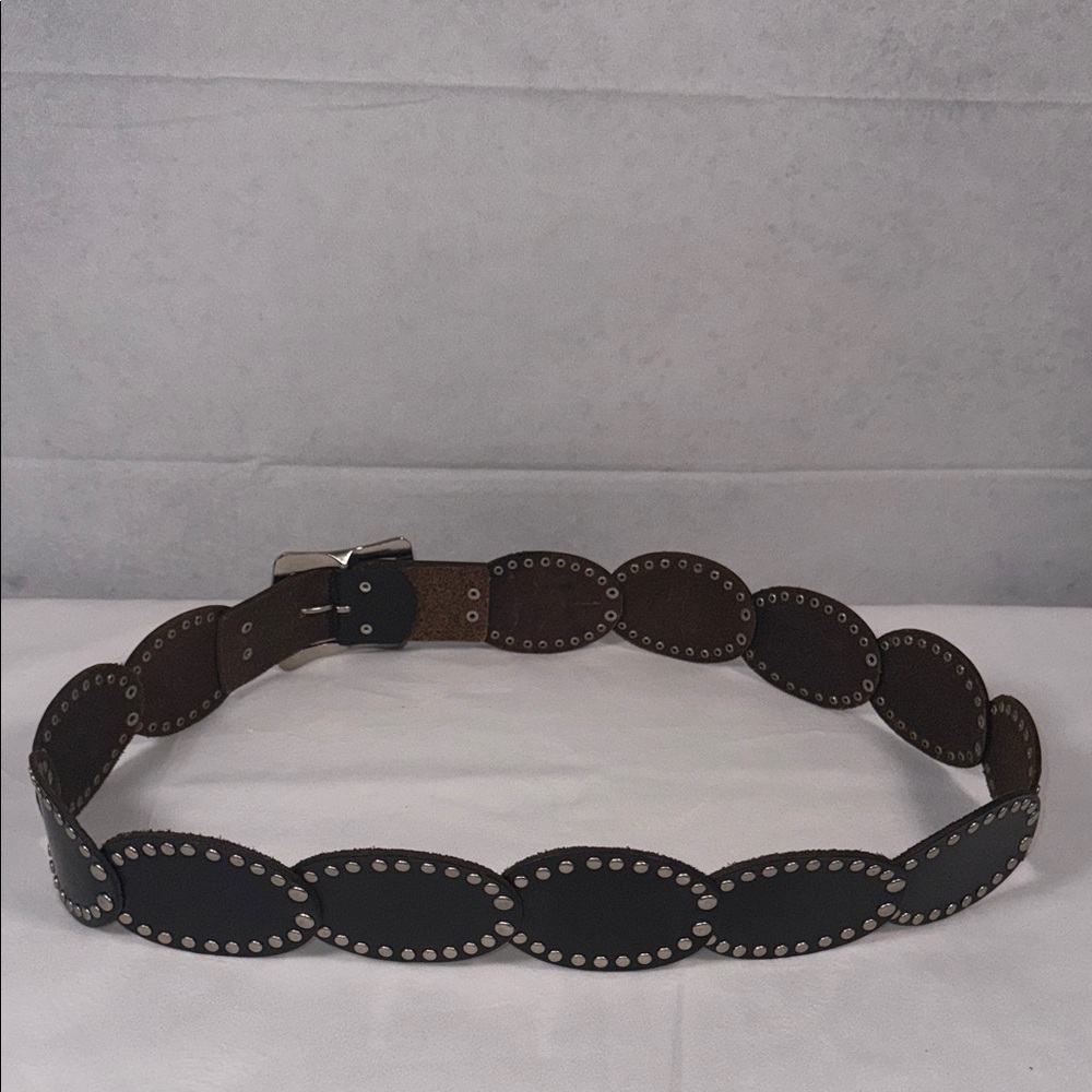 Black Leather Belt with Silver Buckle - Picture 2 of 4